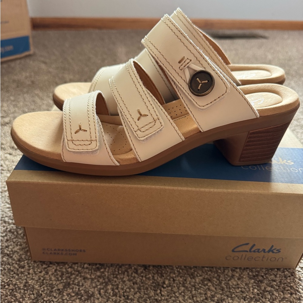 Clarks Cream Leather Wedges